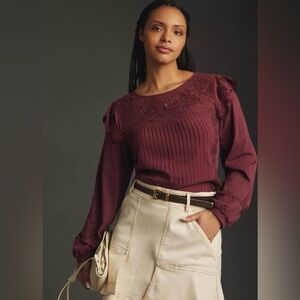 Tiny Long-Sleeve Crescent Ruffled Lace Top